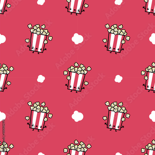 KAWAII SMILING POP CORN CHARACTER SEAMLESS PATTERN