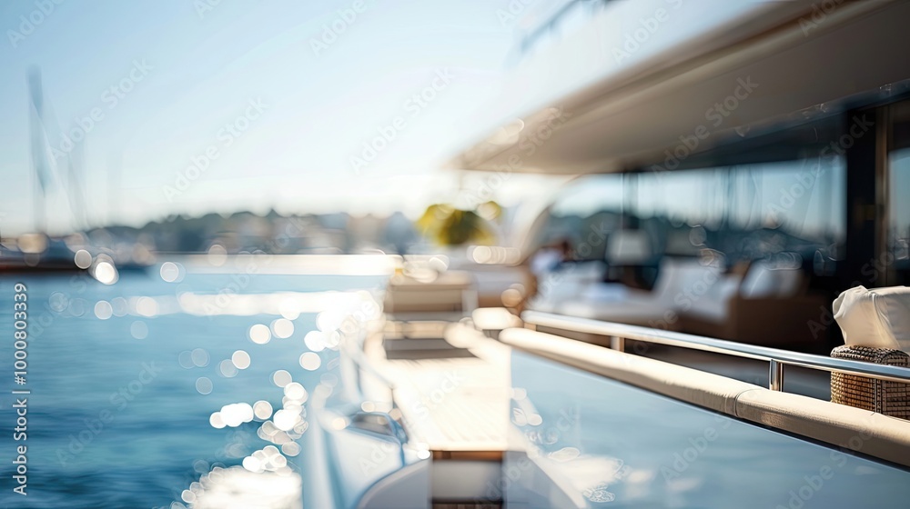 Obraz premium Blurry yacht with deck furniture and a clear sunny sky