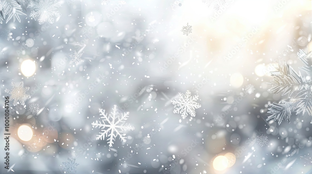 Softly blurred snowflakes falling through an overcast sky creating a winter atmosphere Softly blurred snowflakes falling through an overcast sky creating a winter atmosphere