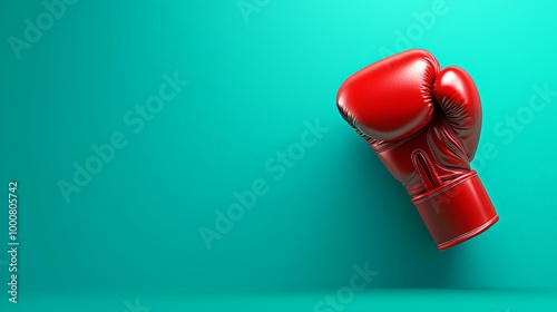 Red Boxing Glove on Teal Background