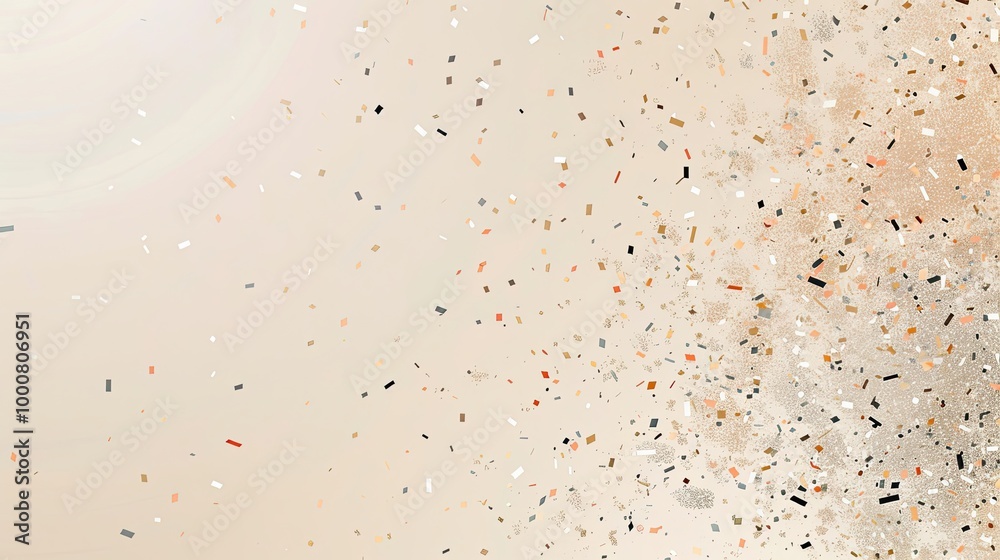 Light beige backdrop with champagne and peach confetti creating a refined festive design Light beige backdrop with champagne and peach confetti creating a refined festive design