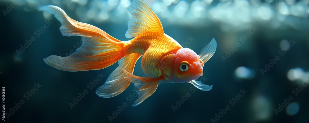 A realistic rendering of a goldfish with flowing fins A realistic rendering of a goldfish with flowing fins
