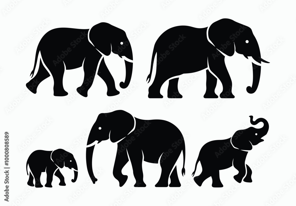 Naklejka premium Elegant African Elephant Silhouette EPS Vector File Movement on a White Background