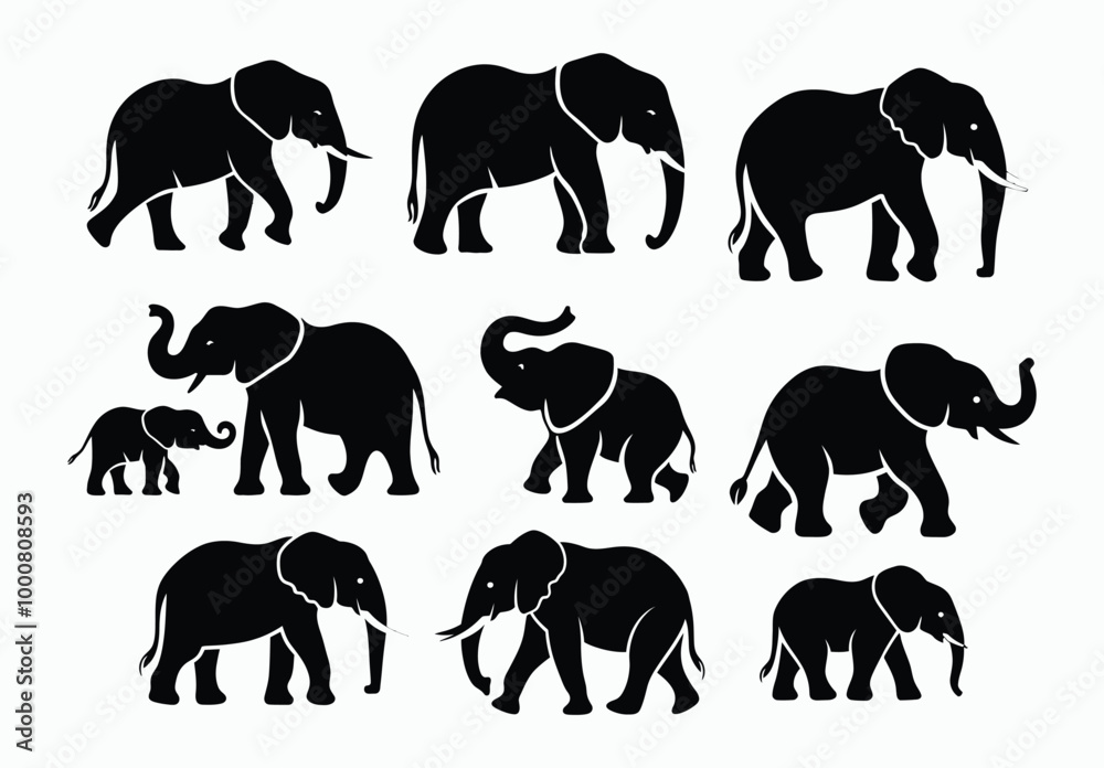Obraz premium Elegant African Elephant Silhouette EPS Vector File Movement on a White Background