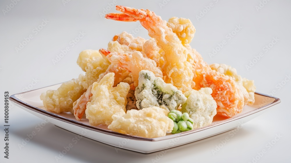 Tempura Shrimp with Vegetables on a White Plate Tempura Shrimp with Vegetables on a White Plate