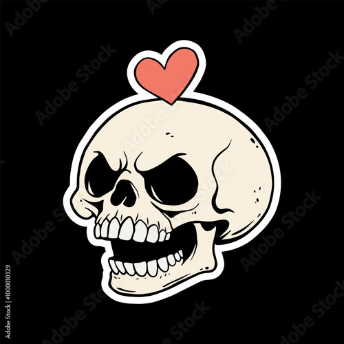 skull with love on head art illustration hand drawn for stickers logo poster etc
