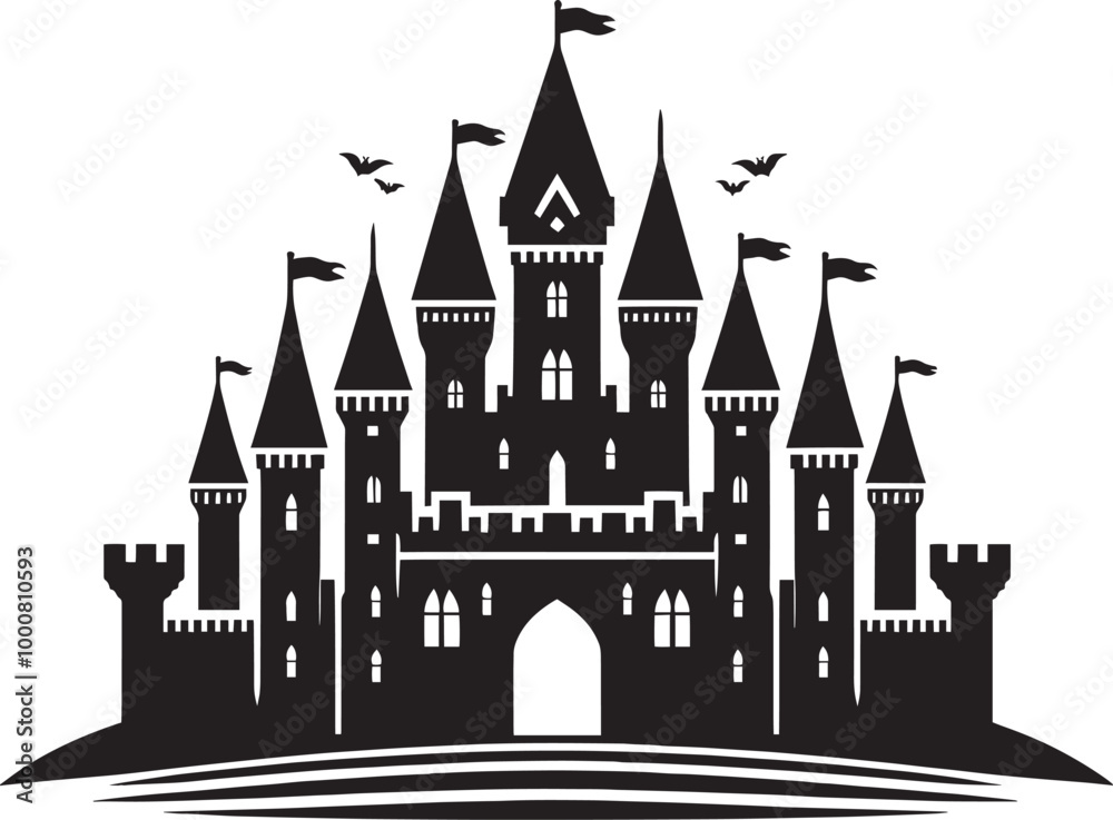 Obraz premium Ancient Castle silhouette vector illustration isolated on a white background