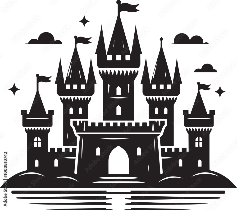 Obraz premium Ancient Castle silhouette vector illustration isolated on a white background