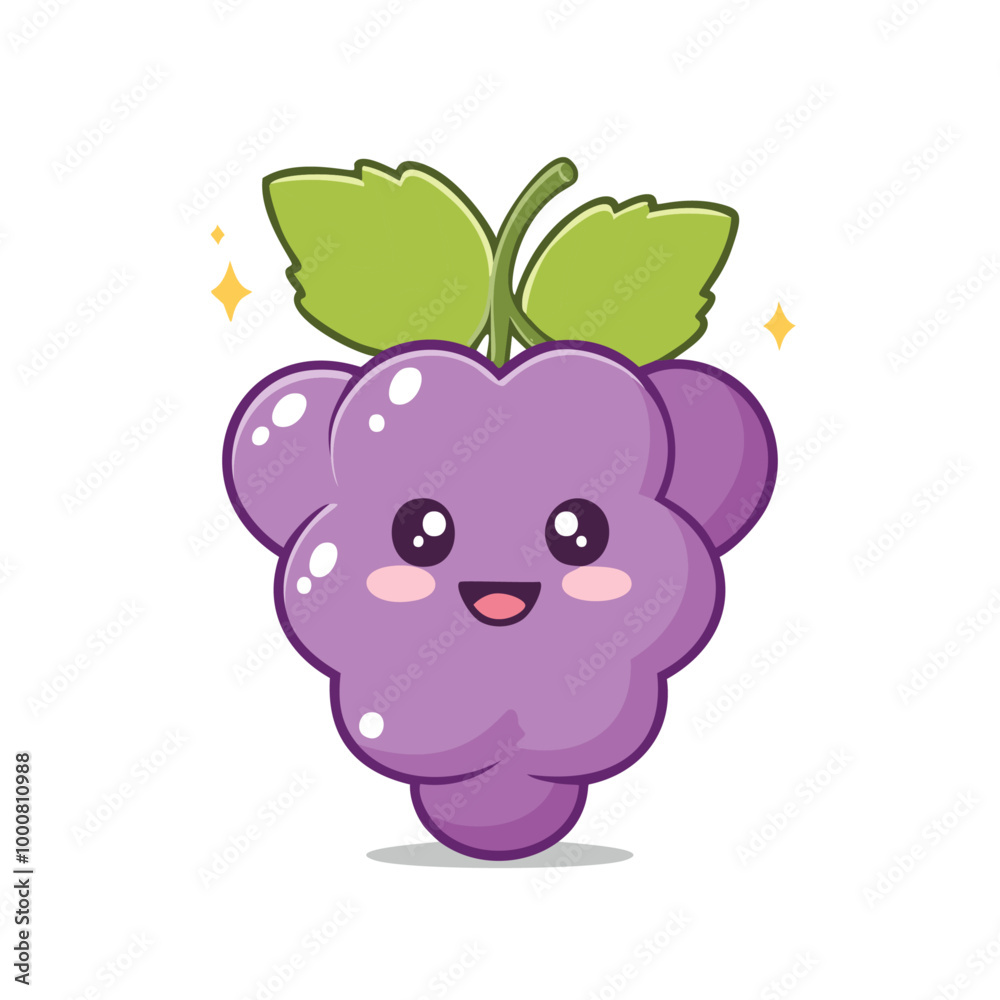 Fototapeta premium Grape Cute Cartoon Fruit Fresh Animation Kawaii Healthy Character 