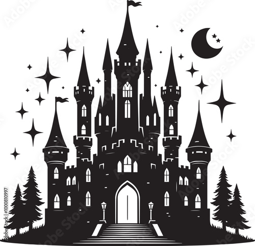 Ancient Castle silhouette vector illustration isolated on a white background