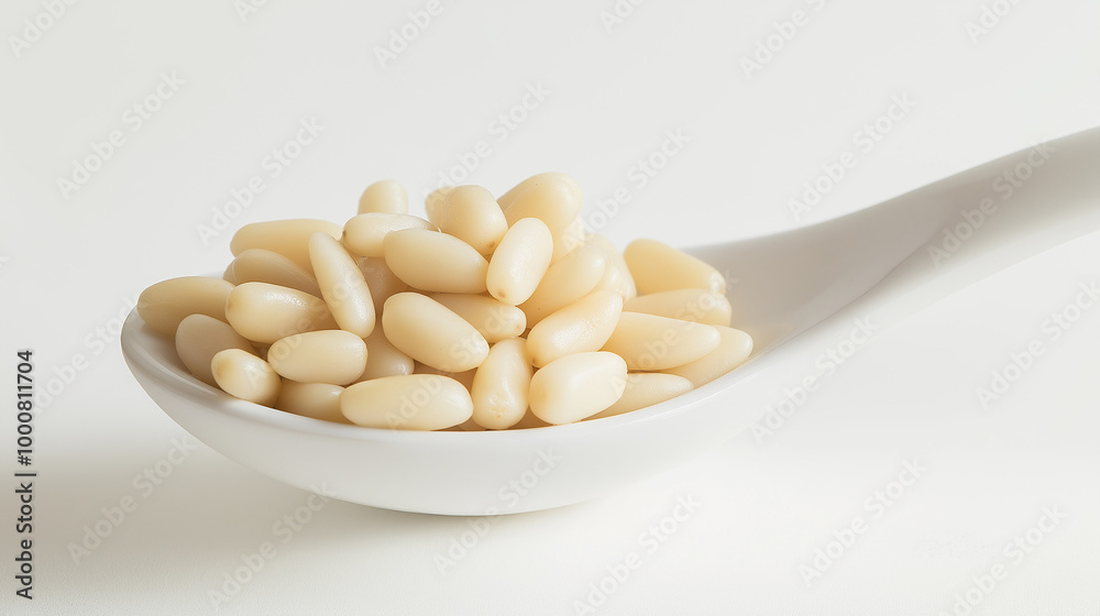 Pine Nuts on White Spoon Pine Nuts on White Spoon