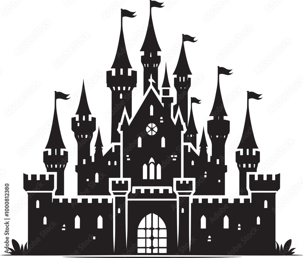Fototapeta premium Ancient Castle silhouette vector illustration isolated on a white background