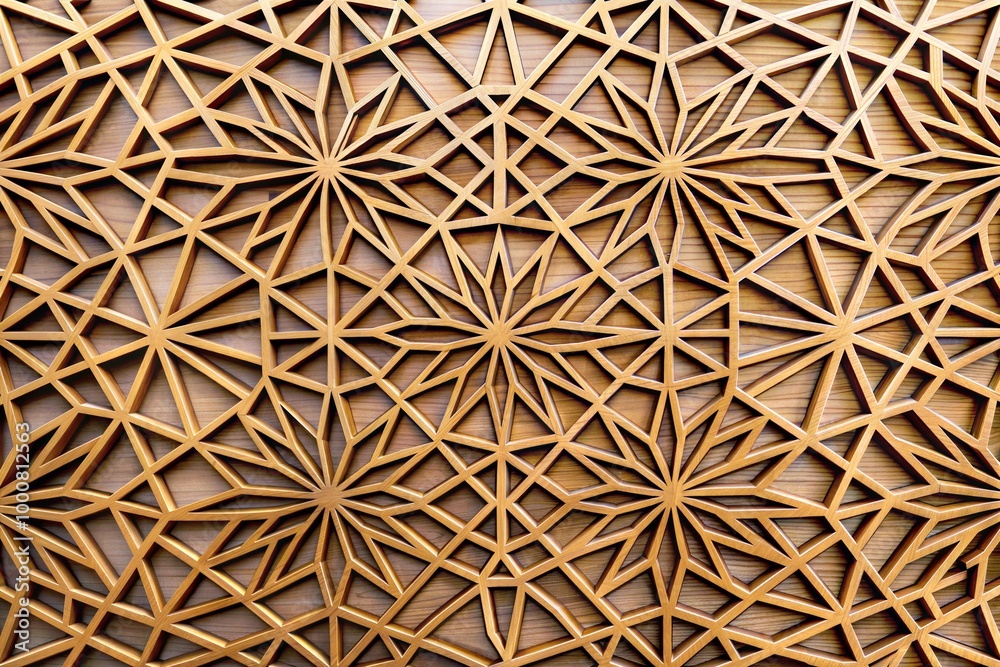 Close-up of geometric wood carving with interlacing pattern Close-up of geometric wood carving with interlacing pattern
