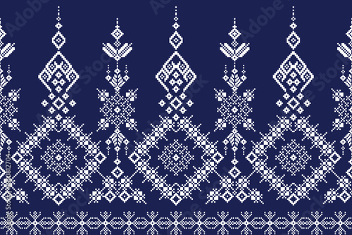 Fabric pixel abstract geometric pattern Thai stye design for clothing, fabric, background, wallpaper, wrapping, batik. Knitwear, Embroidery style. Aztec geometric art ornament print.