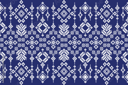 Fabric pixel abstract geometric pattern Thai stye design for clothing, fabric, background, wallpaper, wrapping, batik. Knitwear, Embroidery style. Aztec geometric art ornament print.