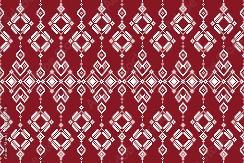 Fabric pixel abstract geometric pattern Thai stye design for clothing, fabric, background, wallpaper, wrapping, batik. Knitwear, Embroidery style. Aztec geometric art ornament print.