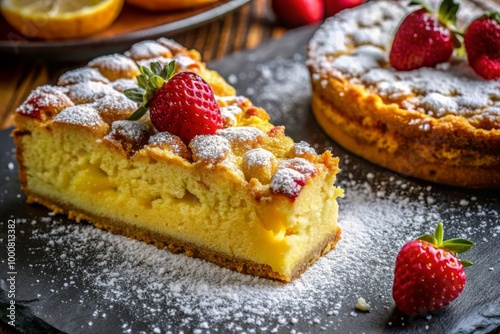 Wallpaper Mural Close-up of delicious crumbly cake with a golden crust and a sprinkle of powdered sugar on top Torontodigital.ca