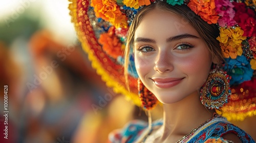 Vibrant Dance Performance: Close-up of Girl in Colorful Costume at Outdoor Festival