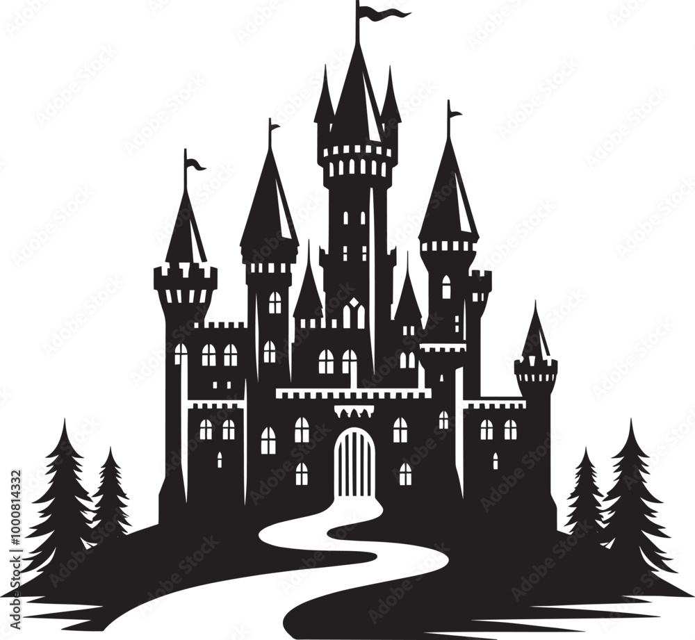 Obraz premium Ancient Castle silhouette vector illustration isolated on a white background