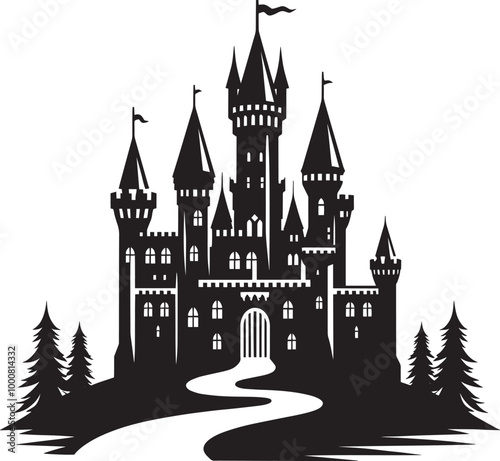 Ancient Castle silhouette vector illustration isolated on a white background