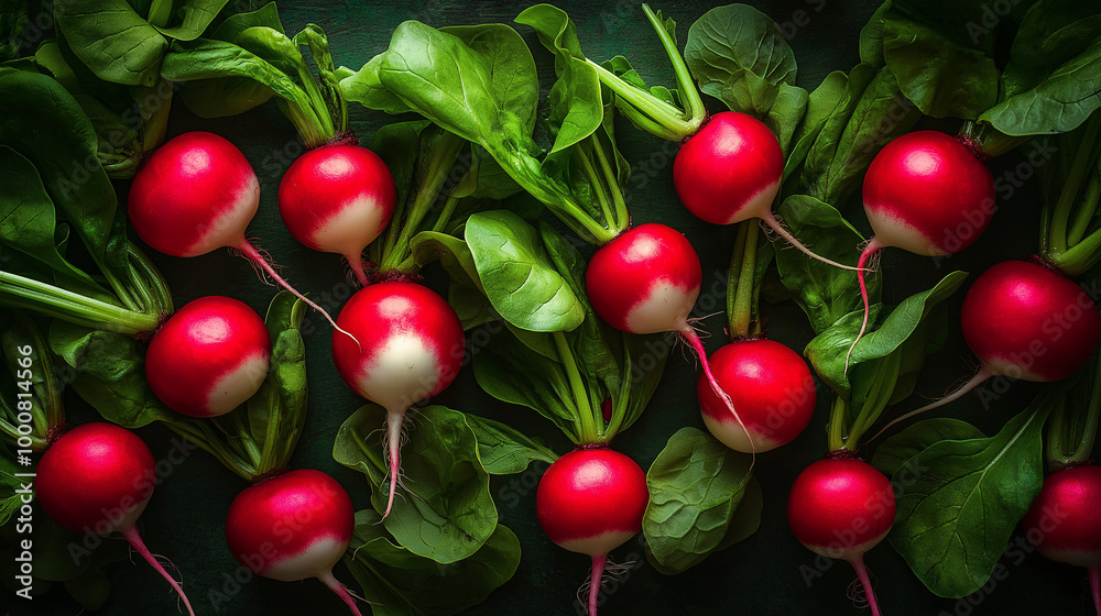 Fresh Red Radishes with Leaves Fresh Red Radishes with Leaves