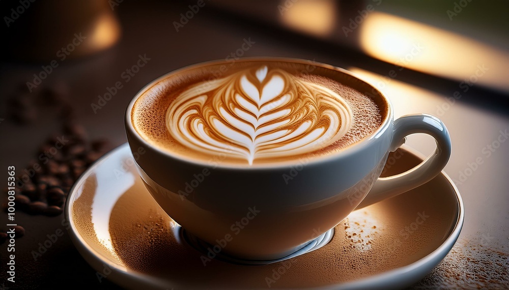 Close-up of a cup of coffee with latte art Close-up of a cup of coffee with latte art