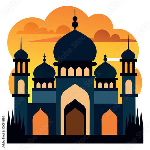 Taj Mahal vector silhouette illustration, a classic Indian architecture and travel landmark