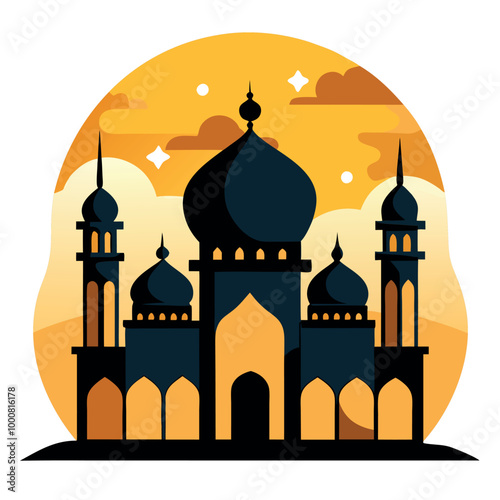 A vintage vector illustration of the iconic Taj Mahal, a magnificent Indian monument, standing as a symbol of art and architecture against the sky
