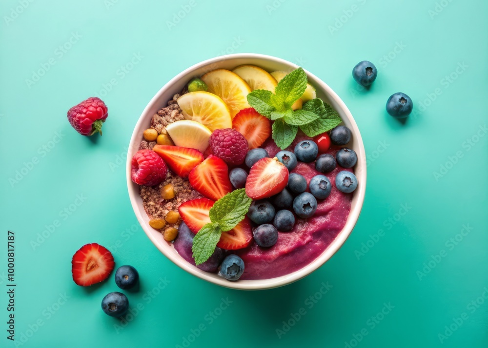 Colorful Acai Bowl with Fresh Berries on a Soft Pastel Background Perfect for Healthy Food Lovers Colorful Acai Bowl with Fresh Berries on a Soft Pastel Background Perfect for Healthy Food Lovers