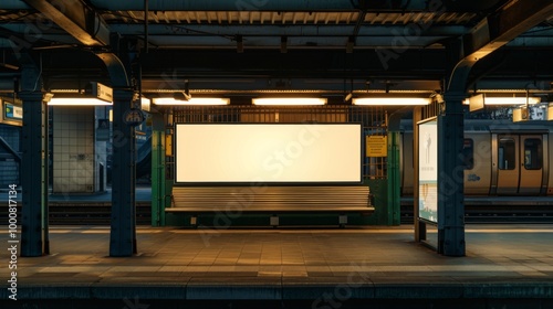 Fototapeta Naklejka Na Ścianę i Meble -  Billboard showing the mockup of advertising at a modern urban railway station