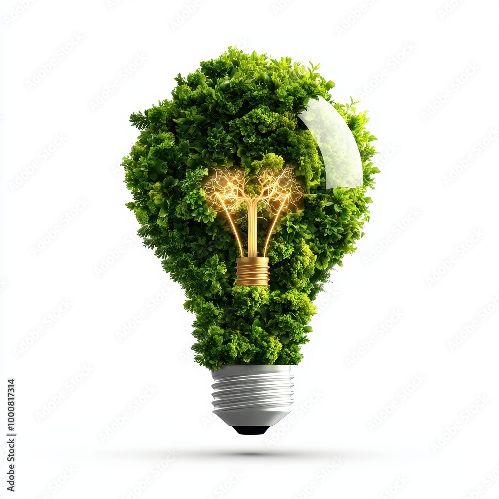 Eco-friendly light bulb created from lush green plants.