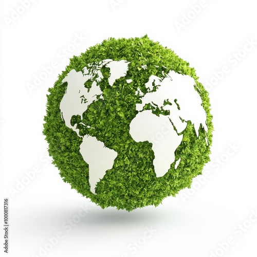 Obraz na płótnie Eco-friendly earth globe made of green leaves on white background. w salonie