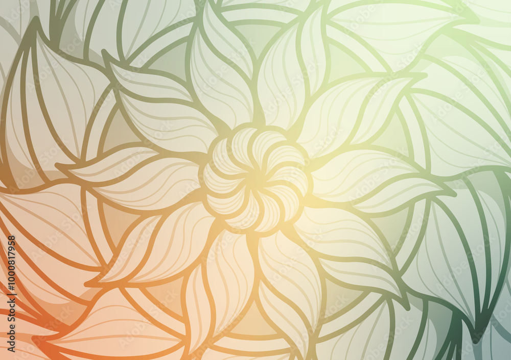 Fototapeta premium Mandala green flower red line soft gradient background