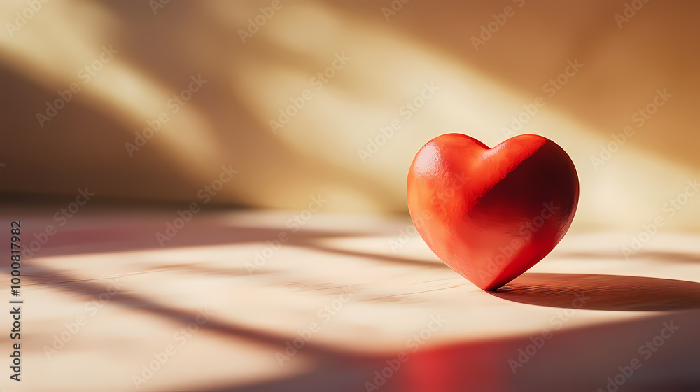 Red heart under warm sunlight Red heart under warm sunlight