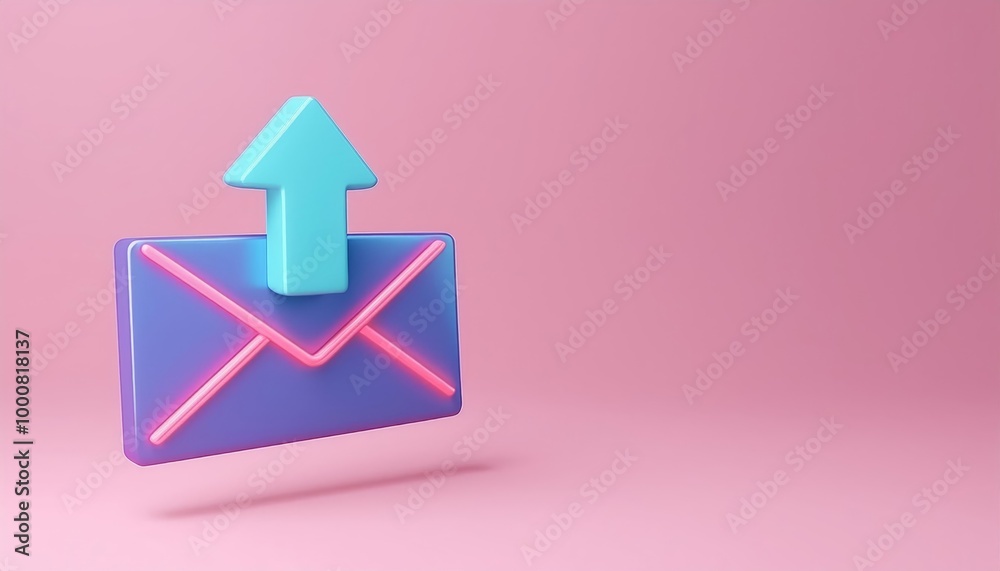 Colorful 3D mail envelope with an arrow symbol, perfect for digital communication themes. Colorful 3D mail envelope with an arrow symbol, perfect for digital communication themes.