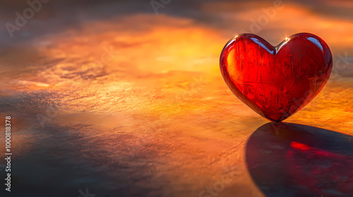 Red heart under warm sunlight