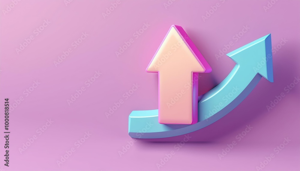 Colorful upward arrows representing growth and progress on a minimal pink background. Colorful upward arrows representing growth and progress on a minimal pink background.