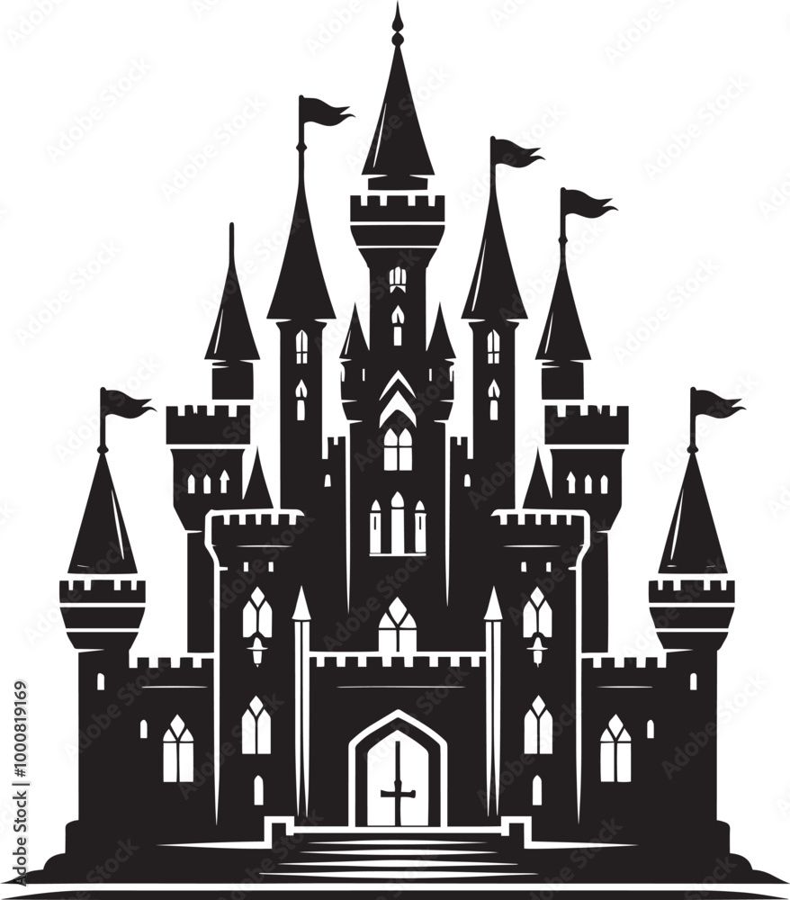 Fototapeta premium Ancient Castle silhouette vector illustration isolated on a white background