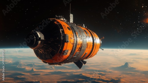 Wallpaper Mural Futuristic Spaceship Orbiting Earth With Clouds and Stars Torontodigital.ca