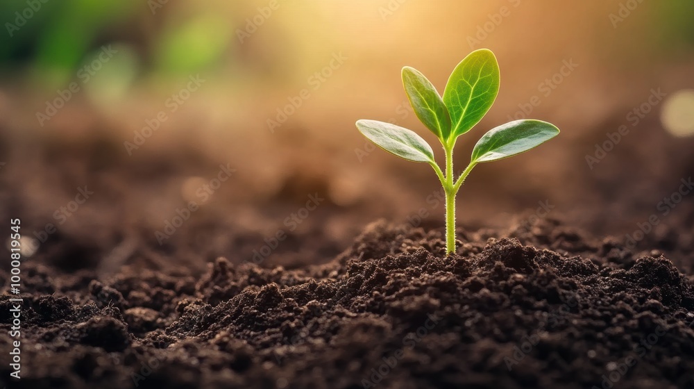 Young plant sprouting in fertile soil with sunlight Young plant sprouting in fertile soil with sunlight