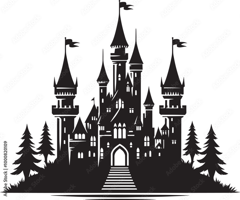 Fototapeta premium Ancient Castle silhouette vector illustration isolated on a white background