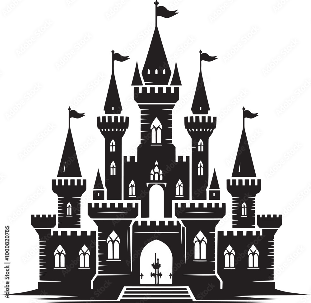 Obraz premium Ancient Castle silhouette vector illustration isolated on a white background