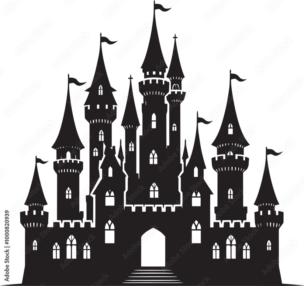 Fototapeta premium Ancient Castle silhouette vector illustration isolated on a white background