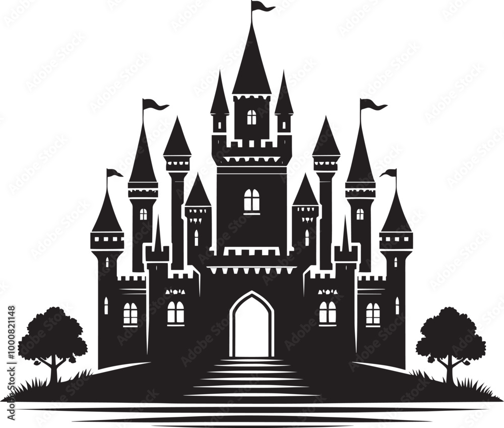 Fototapeta premium Ancient Castle silhouette vector illustration isolated on a white background