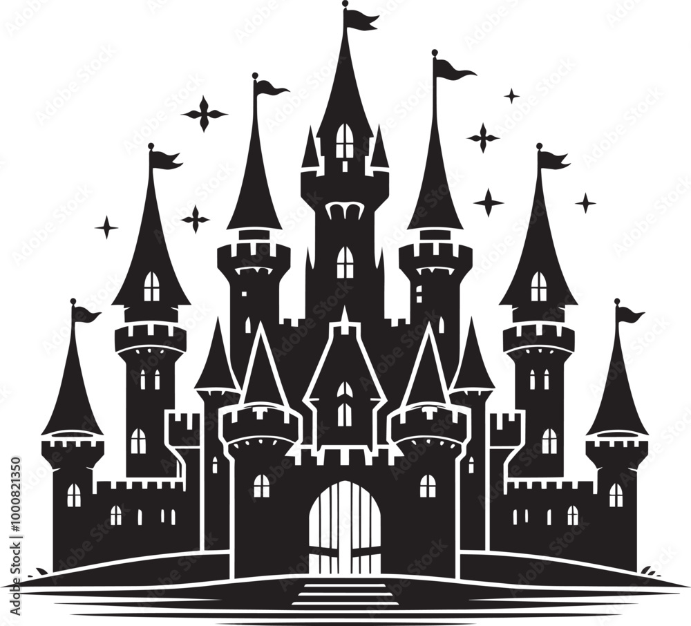 Obraz premium Ancient Castle silhouette vector illustration isolated on a white background