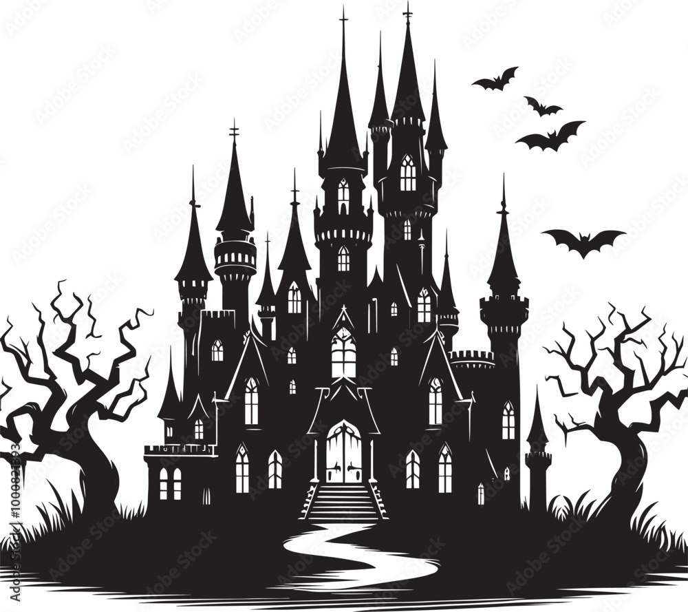 Obraz premium Ancient Castle silhouette vector illustration isolated on a white background