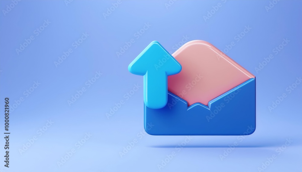 Stylized email icon with upward arrow on soft blue background, representing communication and digital connection. Stylized email icon with upward arrow on soft blue background, representing communication and digital connection.