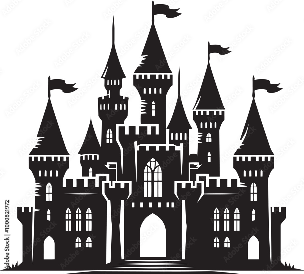 Obraz premium Ancient Castle silhouette vector illustration isolated on a white background