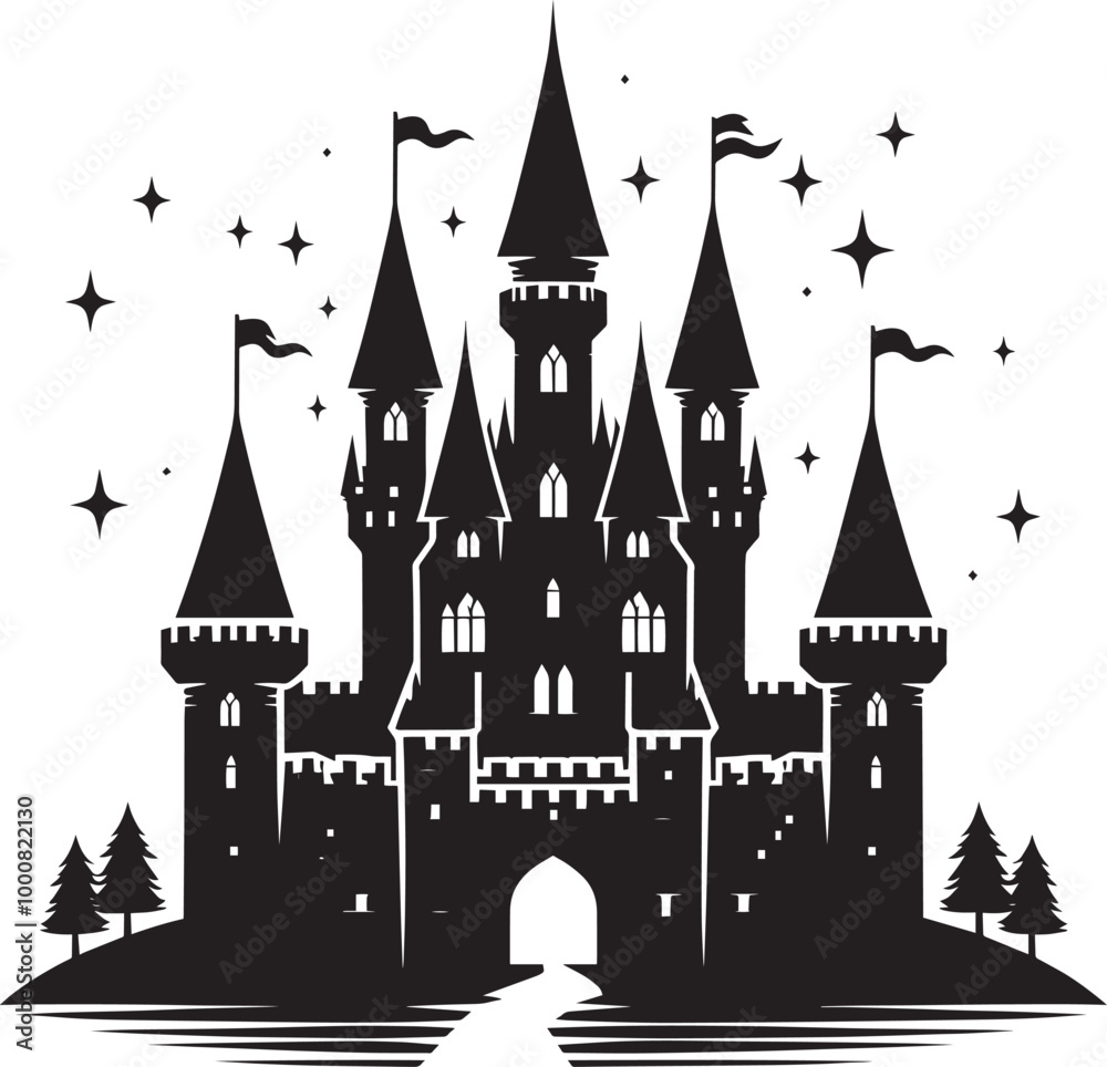 Obraz premium Ancient Castle silhouette vector illustration isolated on a white background