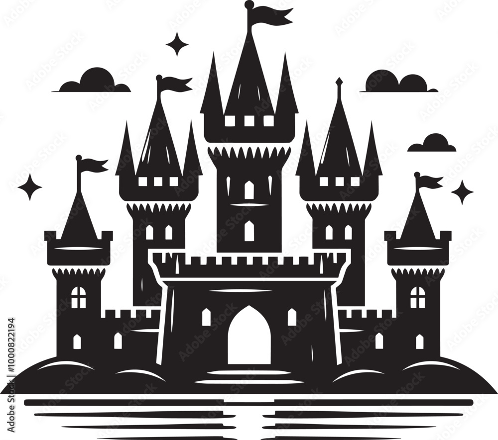 Obraz premium Ancient Castle silhouette vector illustration isolated on a white background